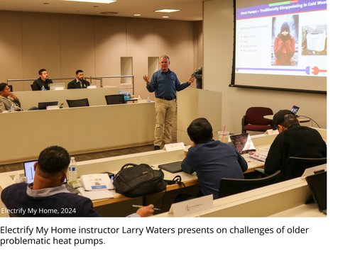 Electrify My Home instructor Larry Waters presents on challenges of older problematic heat pumps